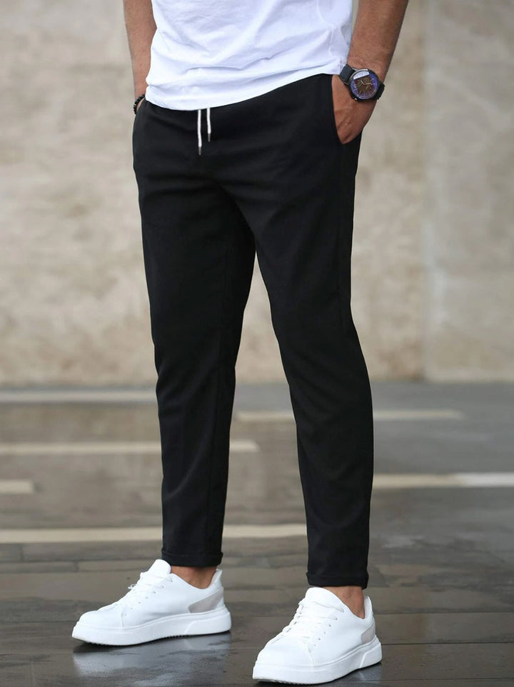Men's Slim Fit Trousers – Cotton Drawstring Waist with Pockets