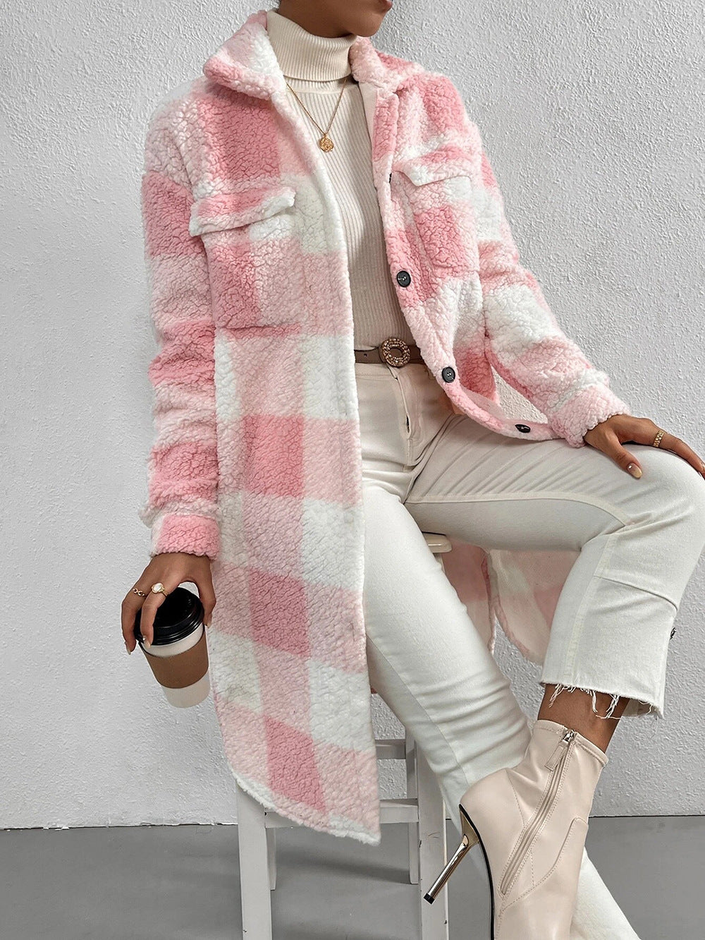 Women's Longline Check Coat – Relaxed Fit Commuter Silhouette