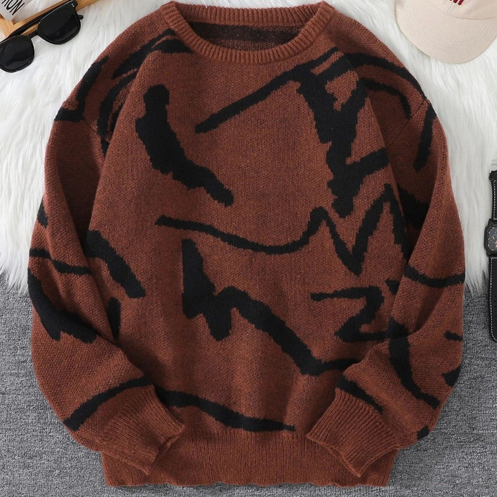 Women's Graffiti Sweater – Jacquard Knit Pullover in Thick, Soft Cotton