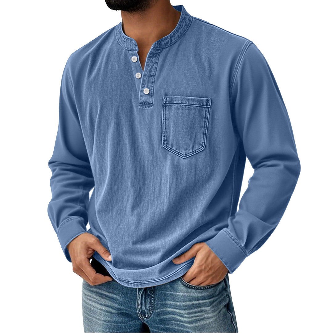Men's Cotton Printed Long-Sleeve T-Shirt – Slim Fit Three-Button