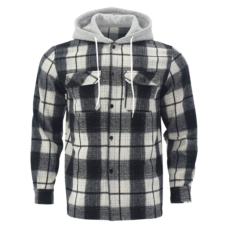 Men's Flannel Plaid Cotton Shirt – Jacquard Hooded Cardigan