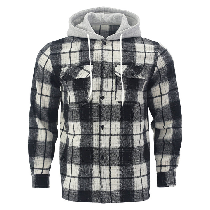 Men's Flannel Plaid Cotton Shirt – Jacquard Hooded Cardigan