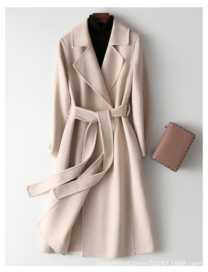 Women's Wrap Coat – Wool-Blend Mid-Length Slim Fit with Belted Waist