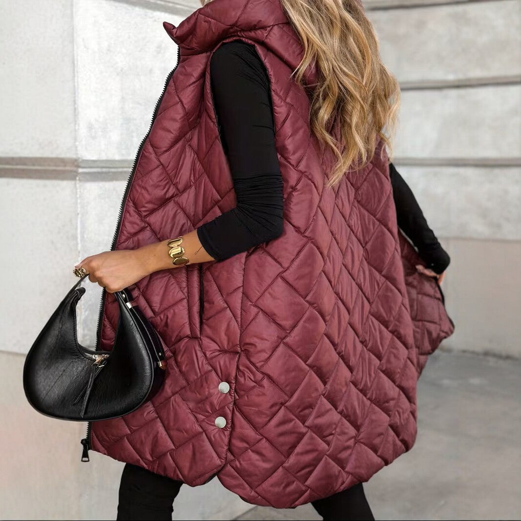 Women's Sleeveless Zip-Up Vest – Mid-Length Cotton Filled