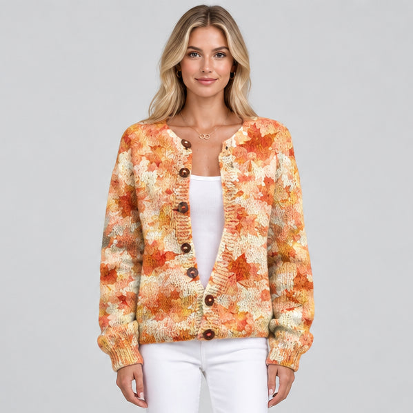 Women's Knit Cardigan Sweater – 3D Printed Midi Regular Fit