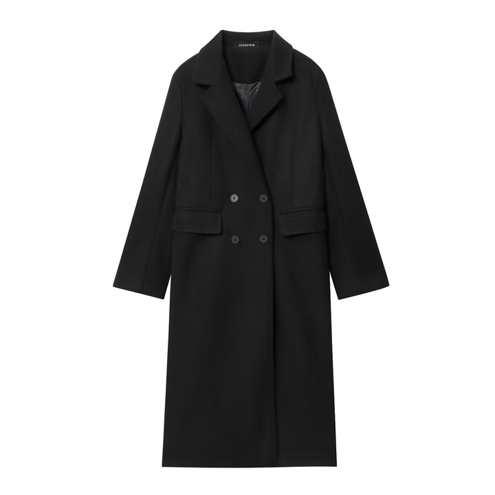 Women's Double-Breasted Long Coat – Tailored Lapel Silhouette