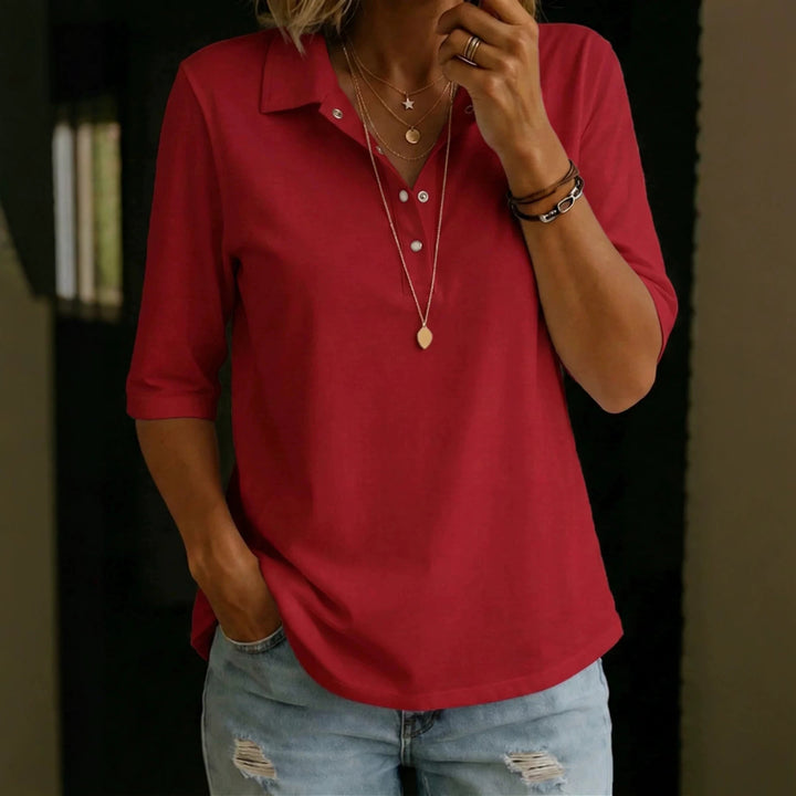 Three-Quarter Sleeve Cotton Blouse for Women – Relaxed Lapel Placket