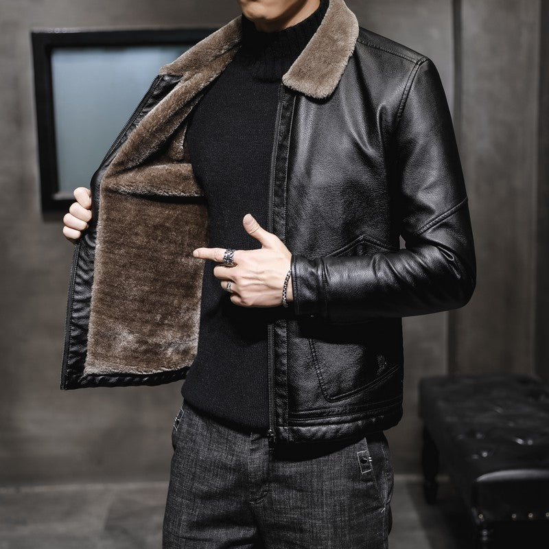 Men's Vegan Leather Motorcycle Jacket – Fitted Korean Style Zip Front