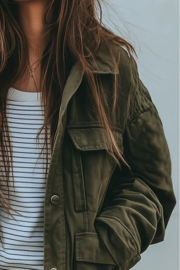 Women's Workwear Windbreaker Jacket – Detachable Fur Collar, Loose Fit