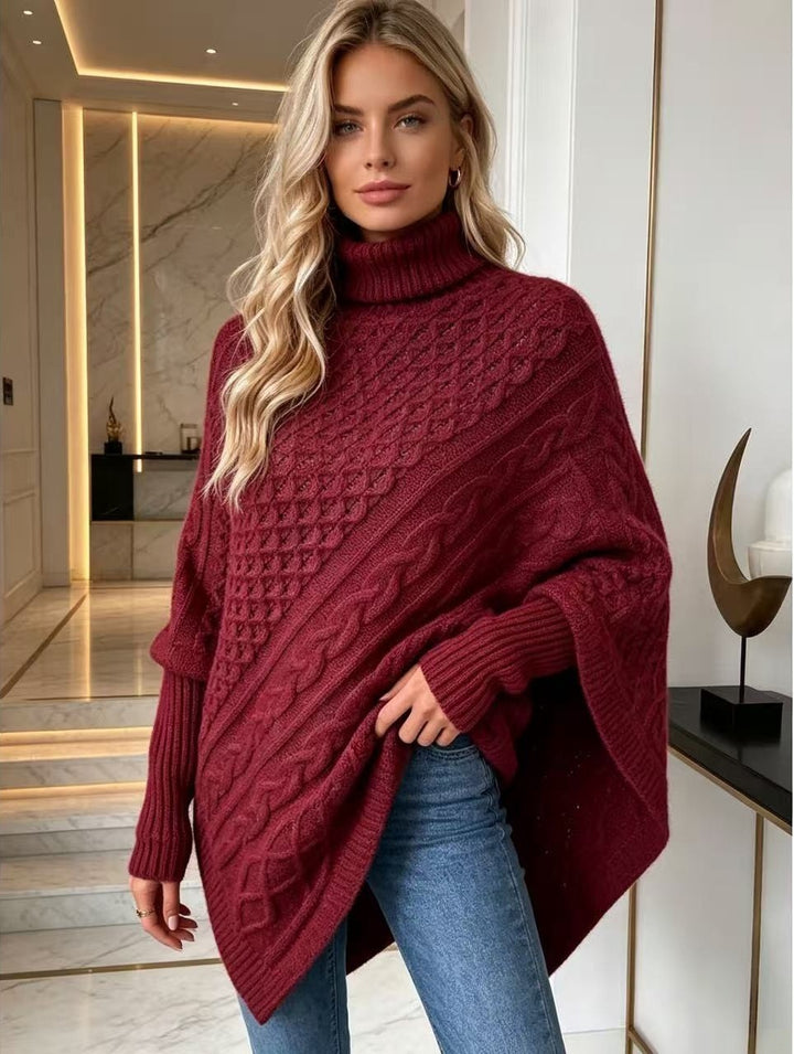 Women's Turtleneck Sweater – Cape-Style, Soft Knit Drape