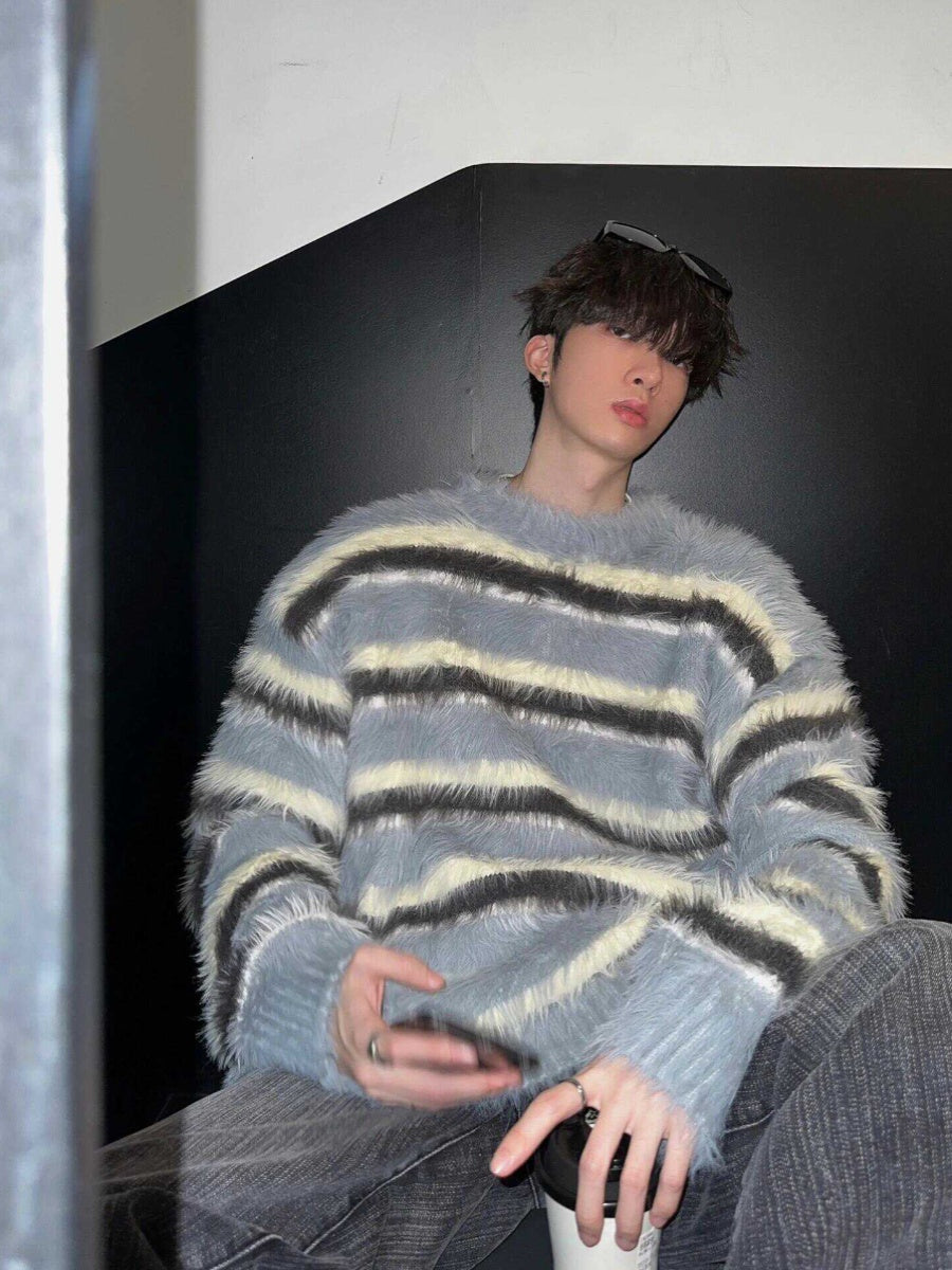Men's Striped Sweater – Cotton Knit Pullover with Relaxed Fit