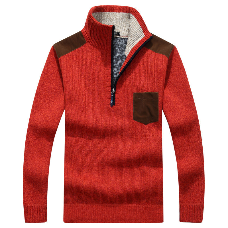Men's Stand Collar Fleece Sweater – Relaxed Fit Textured Layer