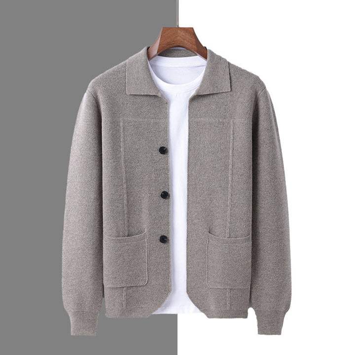 Men's Knit Cardigan Sweater – Relaxed Lapel with Patch Pockets