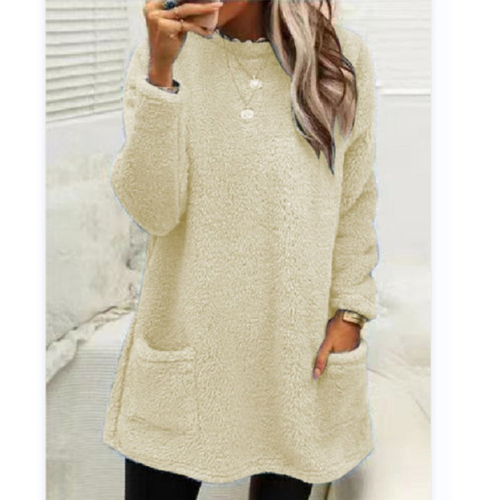 Fleece Pullover Sweater – Women's Longline Plush Top with Pockets