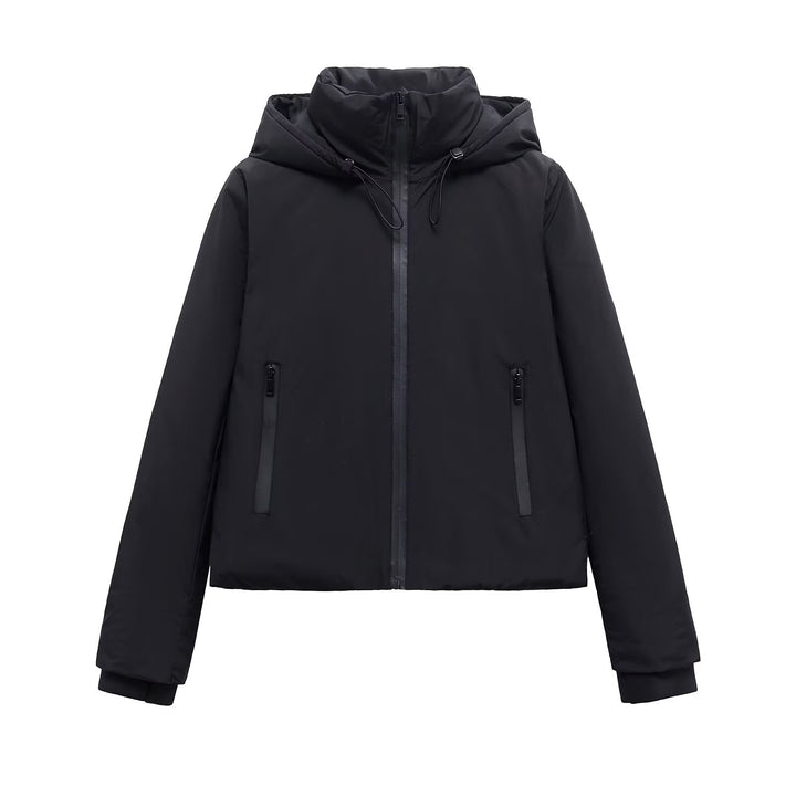 Women's Short Hooded Padded Jacket – Modern Zip-Front Streetwear