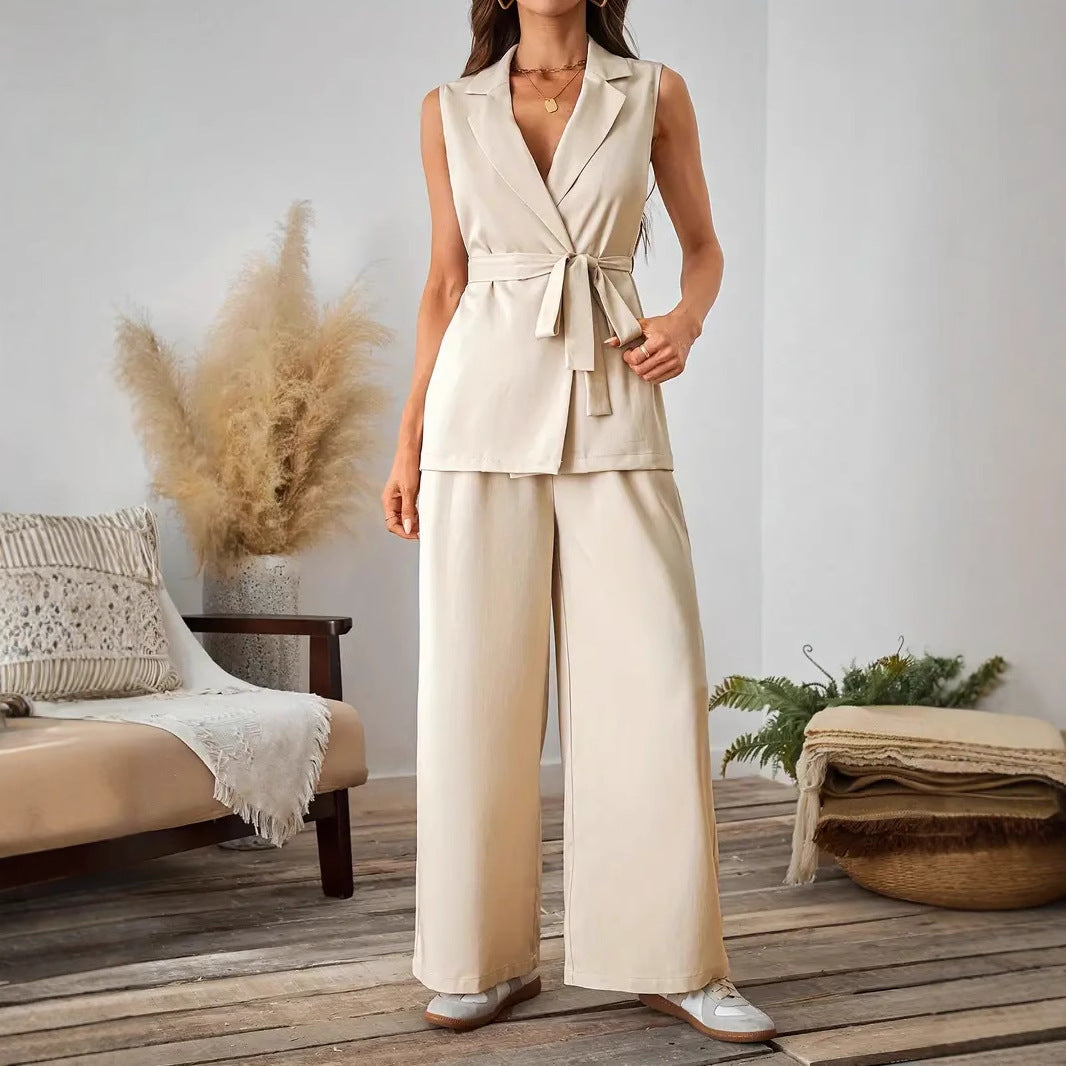Women's Two Piece Suit Set – Waistcoat and Wide Leg Trousers