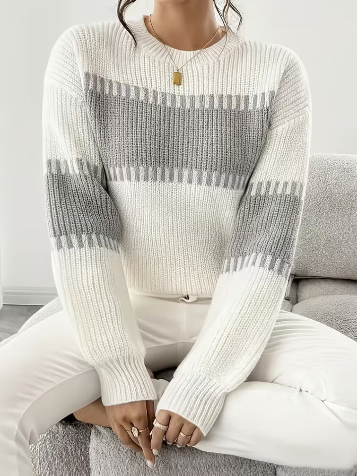 Women's Striped Knit Sweater – Drop-Shoulder, Relaxed Fit