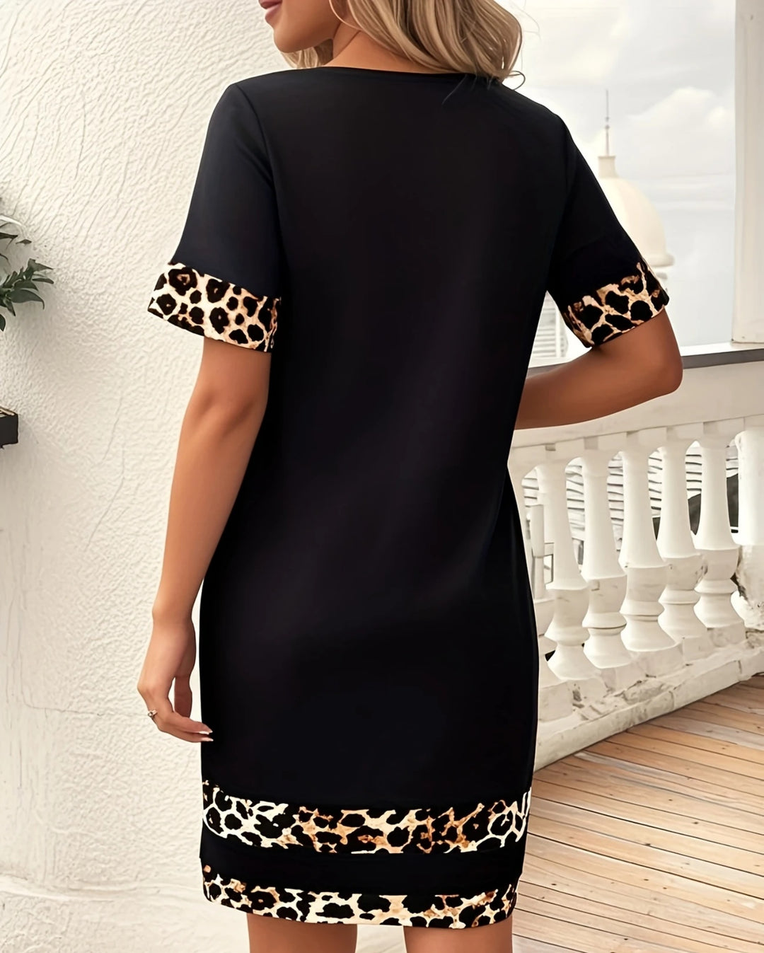 Women's Knit Mini Dress – Straight Tube Style with Contrast Trim