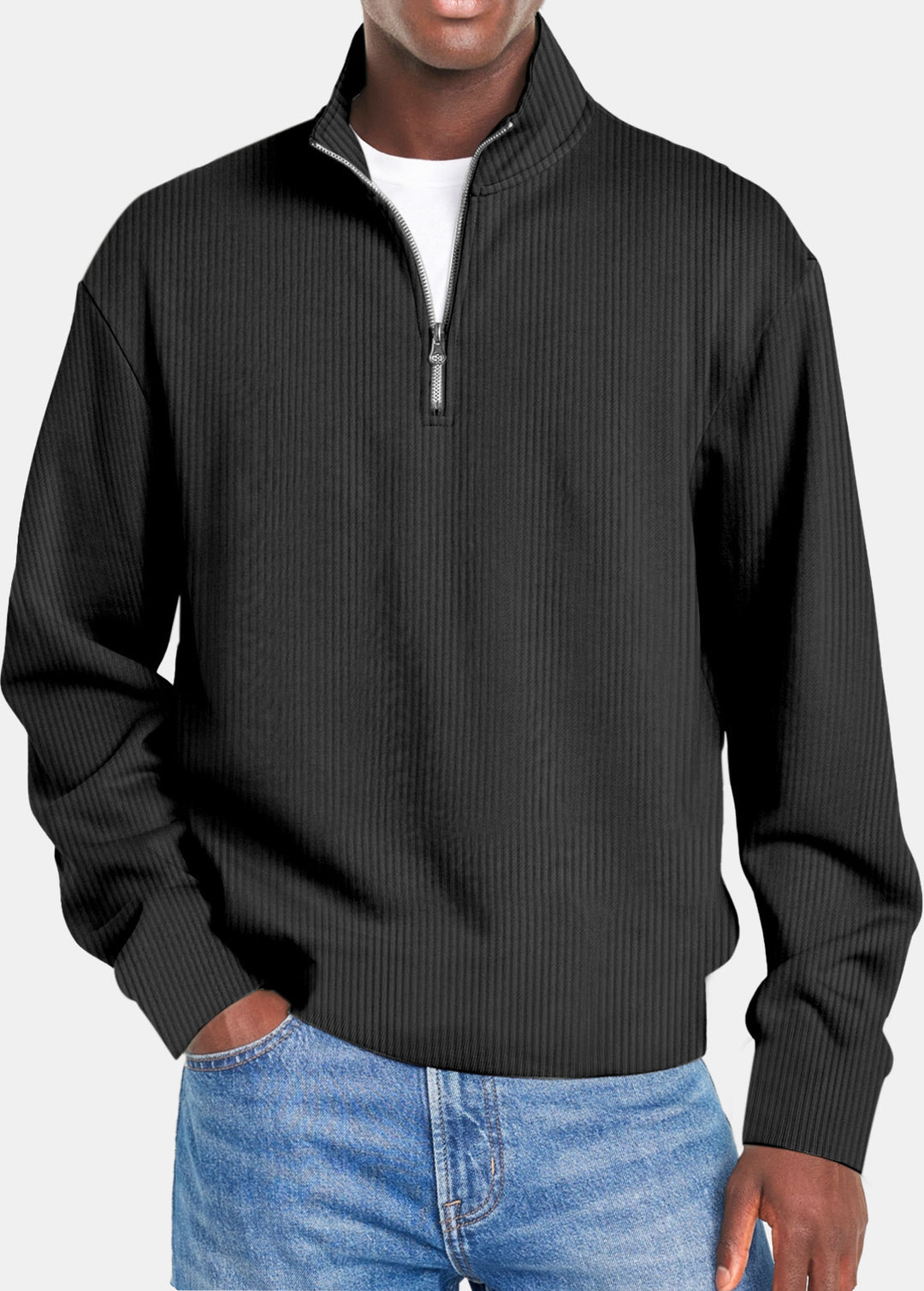 Men's Zipper Sweater - Slim Fit Sporty Knit, Long Sleeve