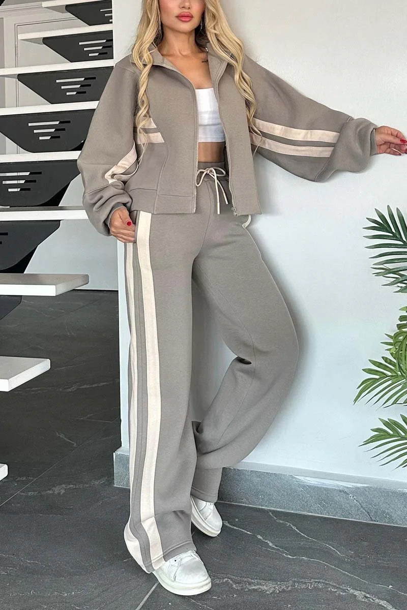 Women's Striped Two Piece Set – Relaxed Fit Sports Shirt and Pants