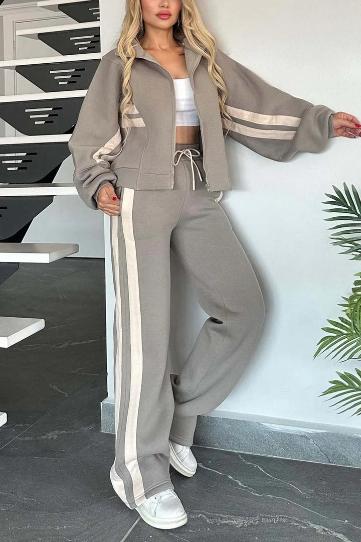 Women's Striped Two Piece Set – Relaxed Fit Sports Shirt and Pants