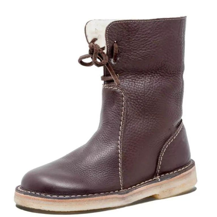 Women's Lace-Up Boot – Textured Vegan Leather, Square Heel