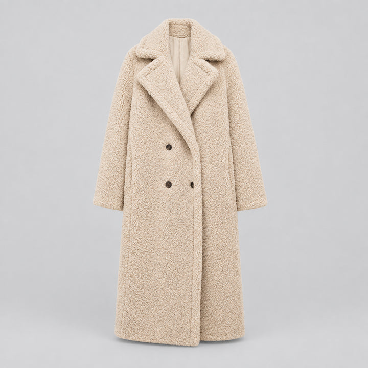 Women's Lambswool Look Longline Coat with Large Lapel
