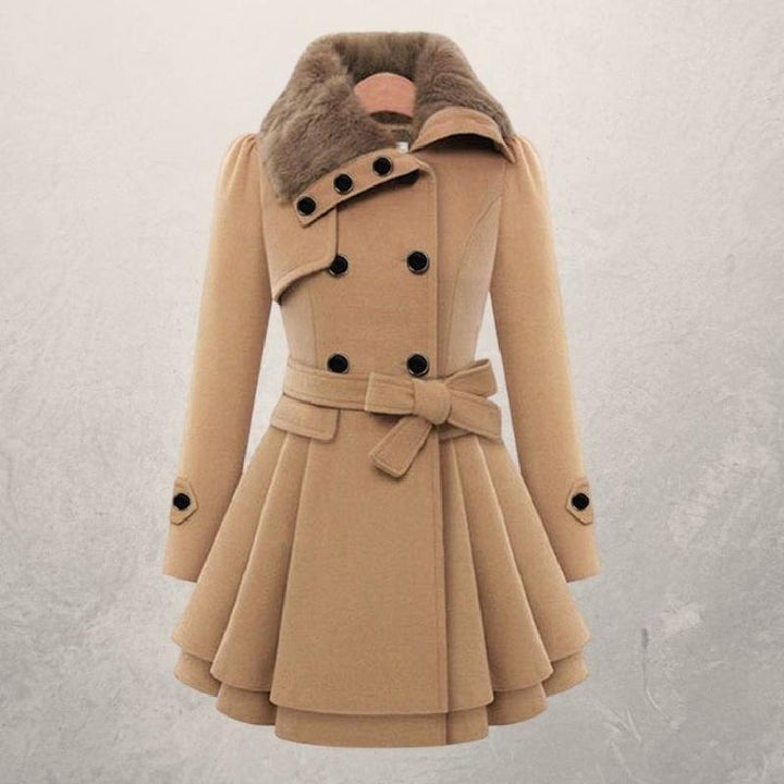 Women's Wool Blend Coat – Double-Breasted Slim Mid-Length Jacket