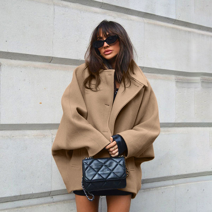 Women's Wool Blend Batwing Sleeve Coat – Modern Lapel Outerwear