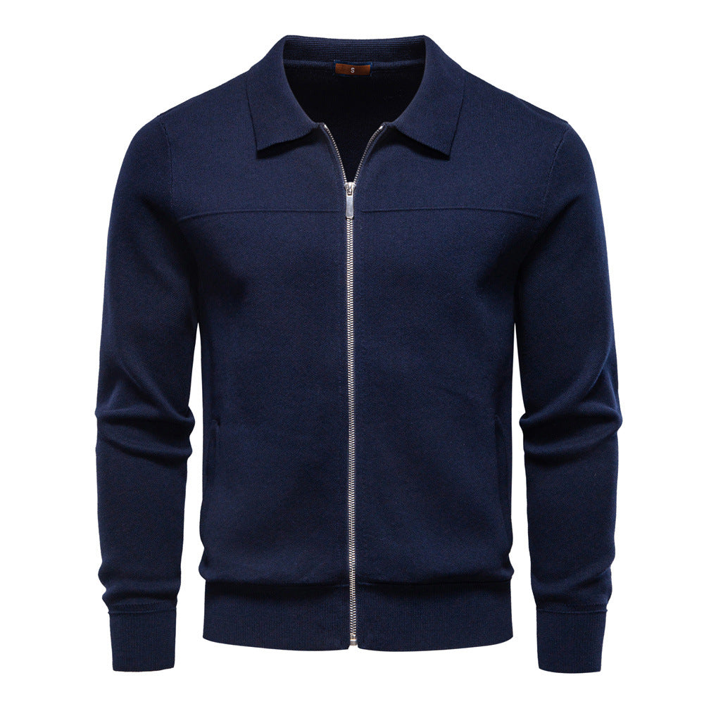 Men's Cotton Cardigan with Zipper – Slim Fit Collared Sweater Jacket