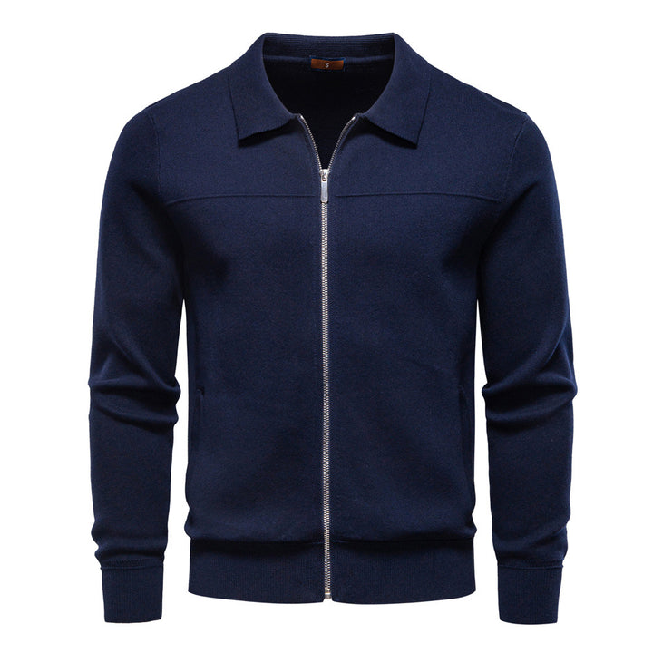 Men's Cotton Cardigan with Zipper – Slim Fit Collared Sweater Jacket