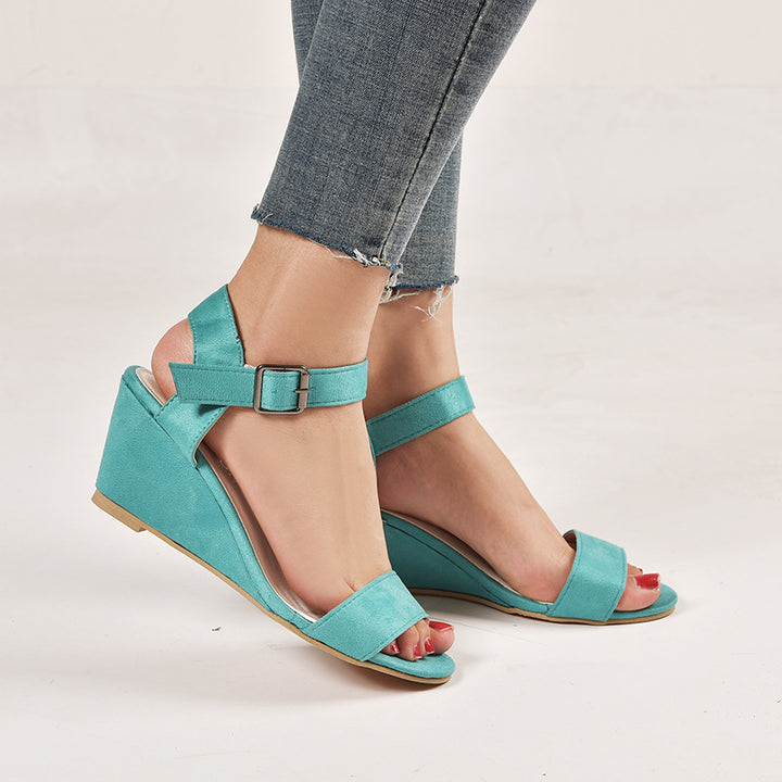 Women's Heeled Sandal – Buckled Peep Toe with Wide Fit