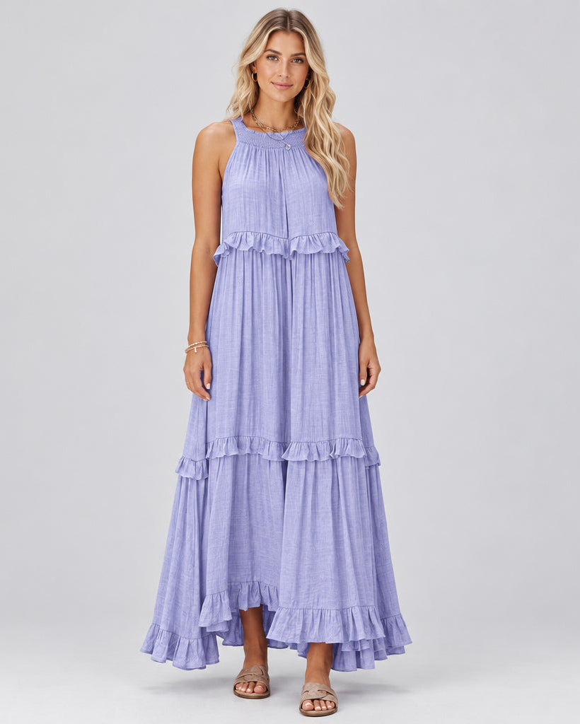 Women's Maxi Dress – Sleeveless, Lightweight Cotton, Tiered Cake Skirt