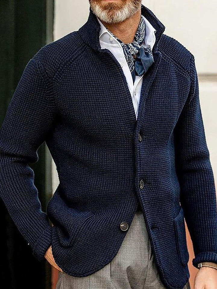 Men's Knitted Stand Collar Cardigan Jacket – Modern Structured Design