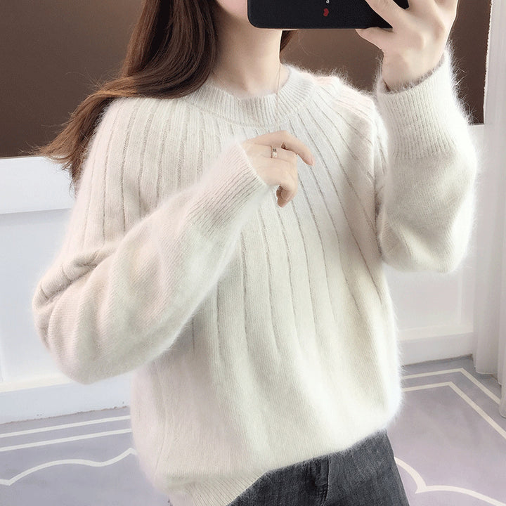 Women's Crew Neck Knitted Pullover Sweater – Soft Short Silhouette