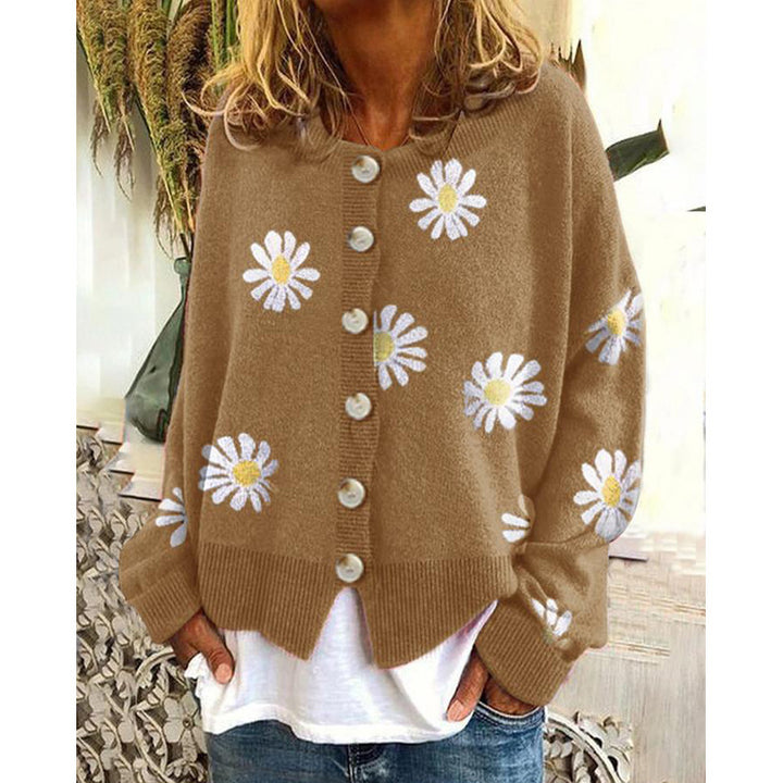 Women's Knit Cardigan – Casual Loose Fit Printed Design