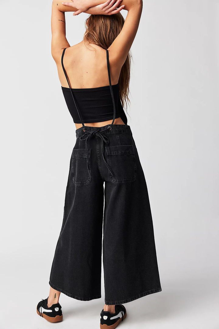 Women's Denim Jumpsuit for – Adjustable Cotton Straps, Relaxed Wide Leg