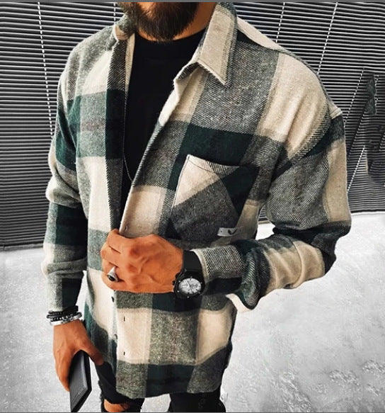Men's Plaid Shirt – Classic Pattern with Chest Pocket Detail