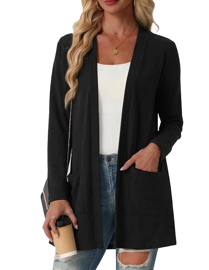 Women's Knit Cardigan – Open-Front Design with Patch Pockets