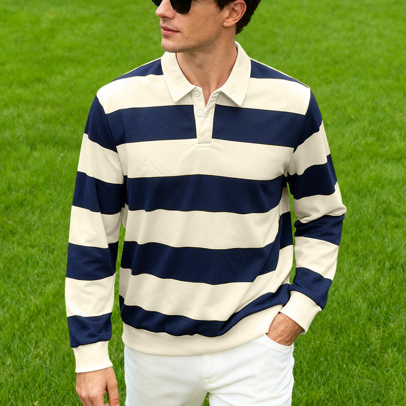 Men's Striped Loose Fit Polo – Asymmetric Preppy Design