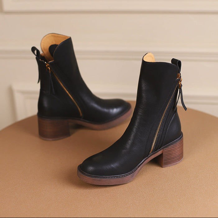 Women's Ankle Boot with Thick Block Heel – Structured High Heel