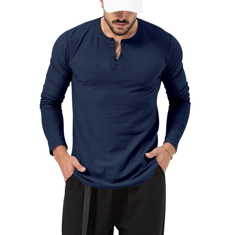 Men's Henley Long Sleeve T-Shirt – Regular Fit, Pullover, Cotton Blend