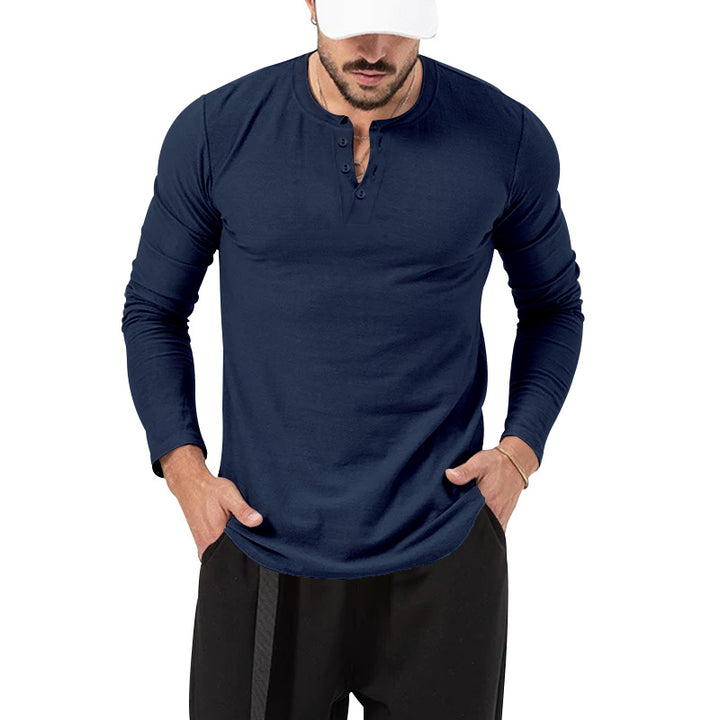 Men's Henley Long Sleeve T-Shirt – Regular Fit, Pullover, Cotton Blend