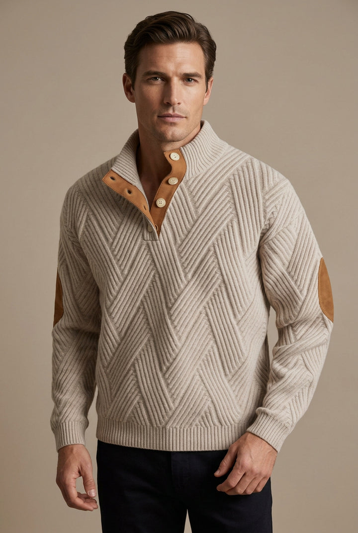 Men's Sweater – Retro 3D Digital Print Pullover, Textured Look