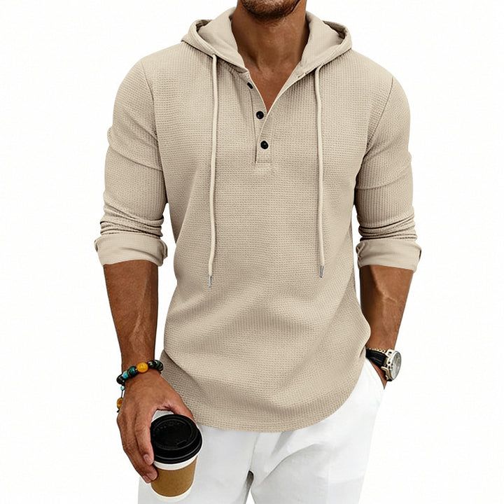 Men's Henley Sweatshirt – Soft Cotton-Blend Pullover with Hood