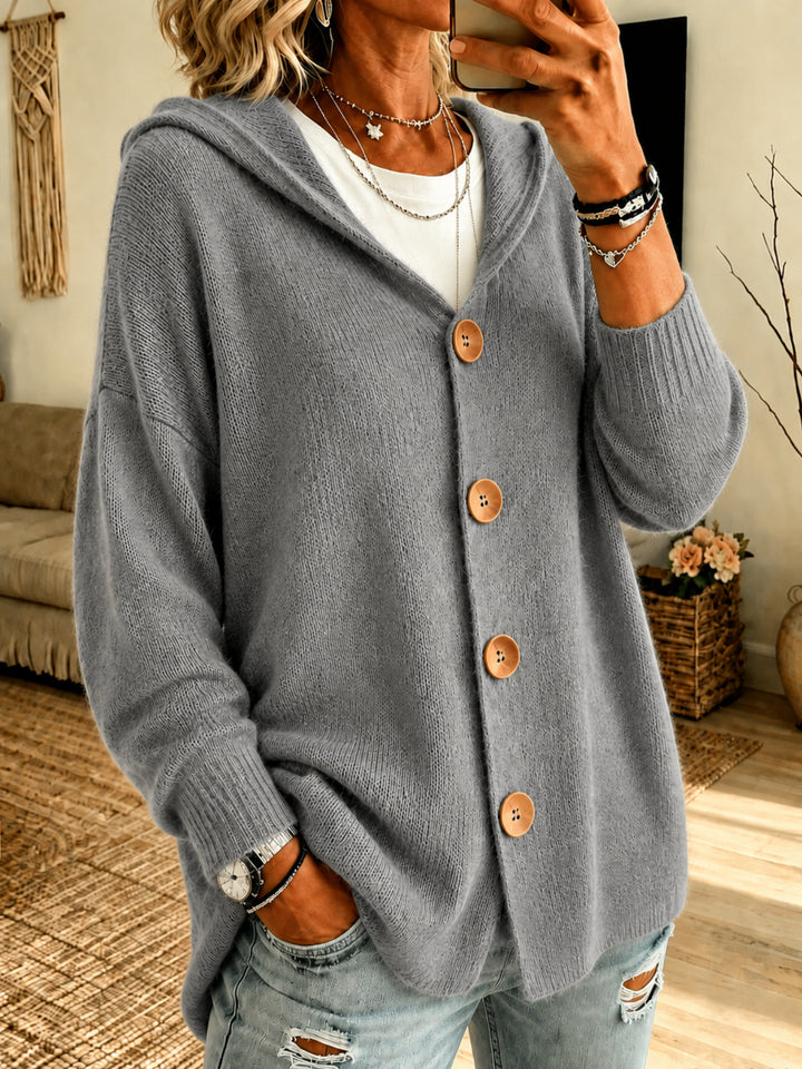 Women's Knitted Hooded Pullover Sweater Jacket – Relaxed Waffle Texture