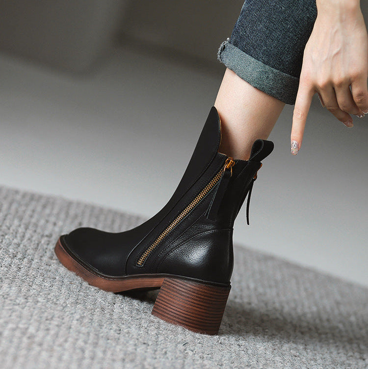 Women's Ankle Boot with Thick Block Heel – Structured High Heel