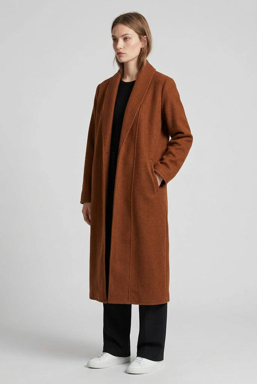 Women's Long Loose Cardigan Coat – Relaxed Lapel Silhouette