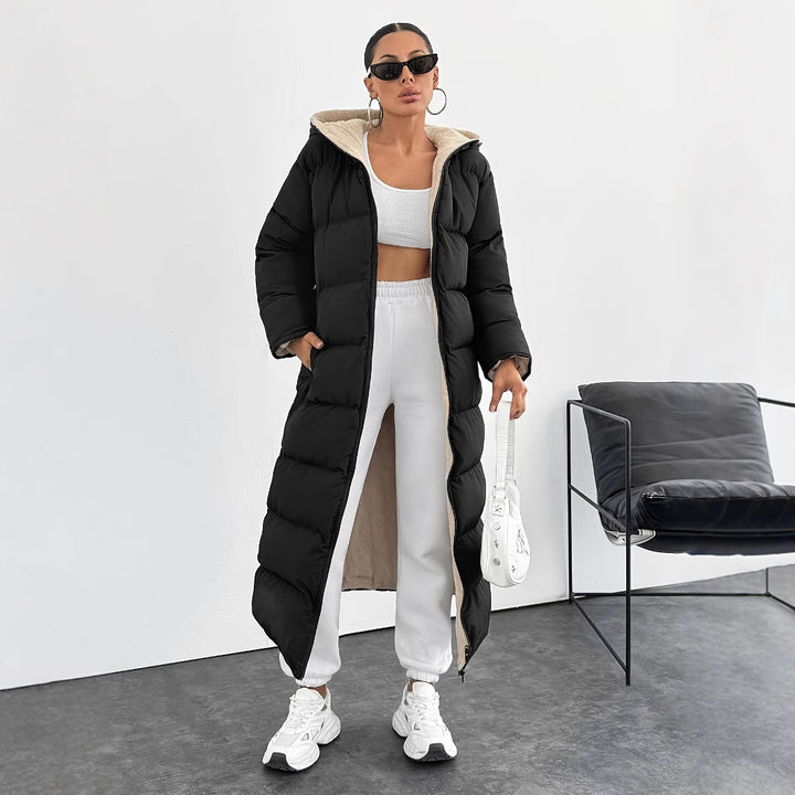 Women's Puffer Coat – Long Hooded Ankle-Length Down Alternative