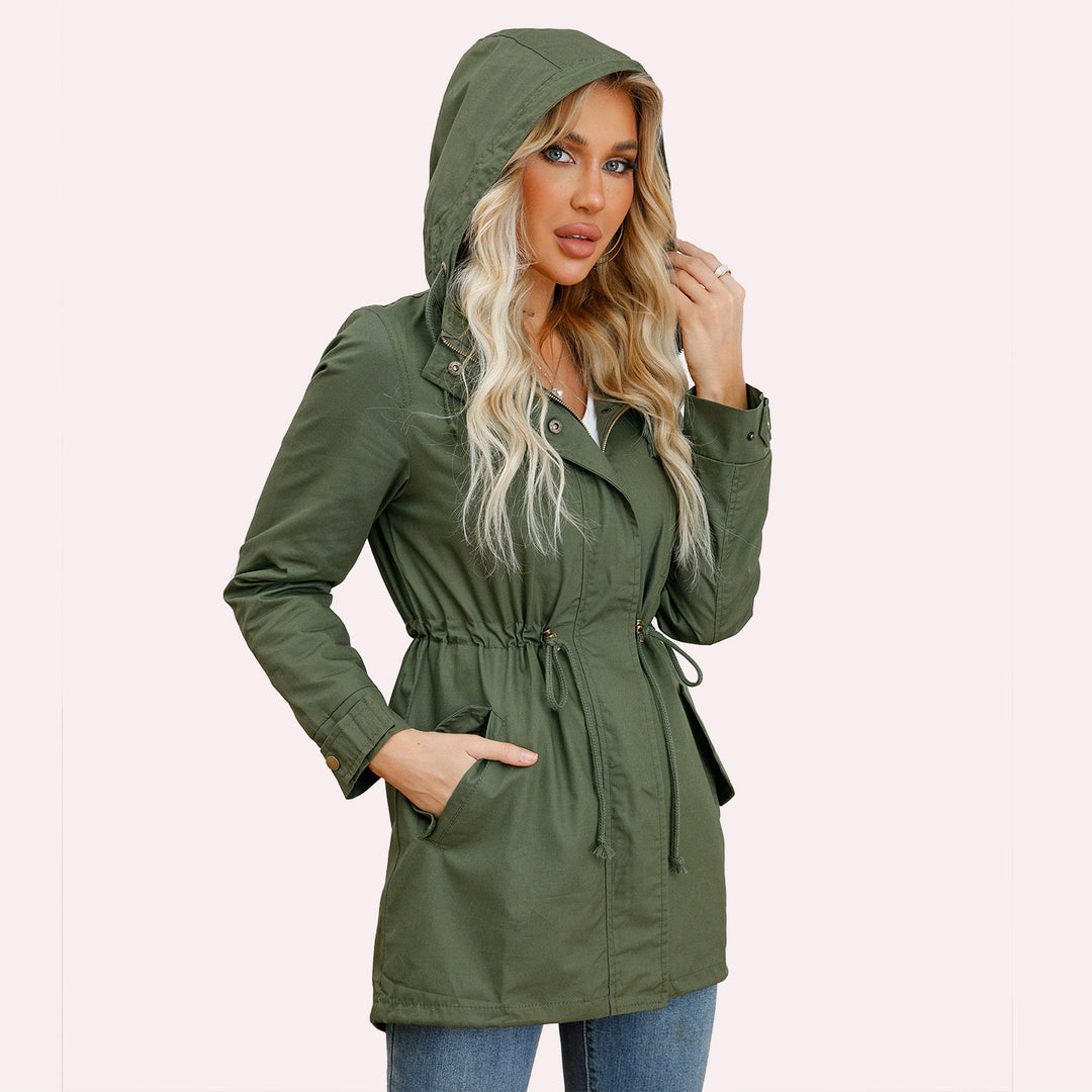 Women's Anorak Coat – Cotton, Mid-Length, Pockets, Straight Fit